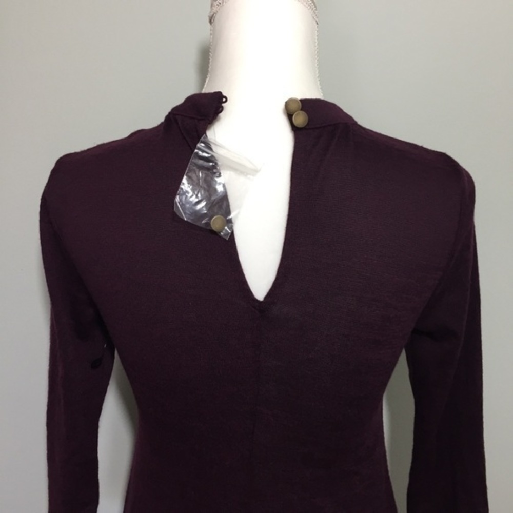 NWOT Dark Purple Choker V Neck Dress 3/4 Sleeved - Picture 5 of 7